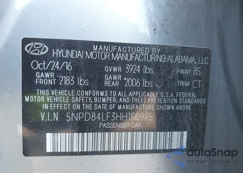 2017 Hyundai Elantra Limited from USA, damaged, VIN 5NPD84LF3HH150975
